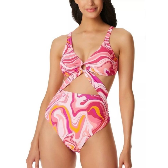 Jessica Simpson women’s FEMME MULTI Good Vibrations O-Ring One-Piece Swimsuit M - Picture 1 of 7